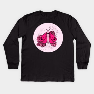 pink celestial moth Kids Long Sleeve T-Shirt